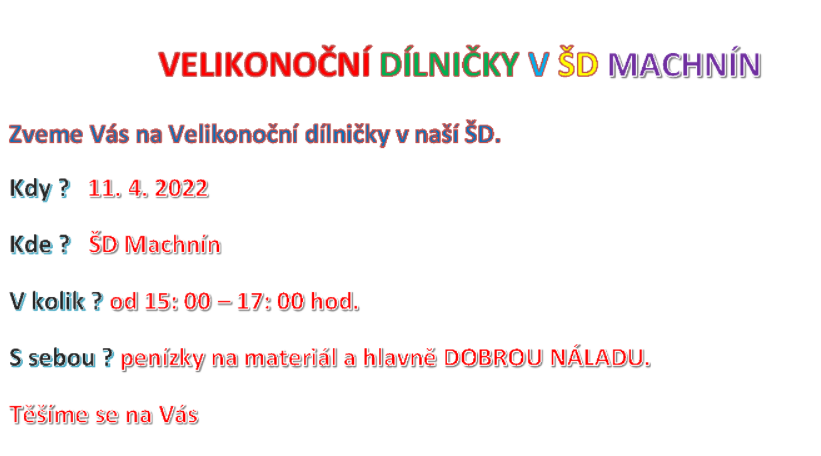 VELIKONOČNÍ DÍLNIČKY V ŠD MACHNÍN